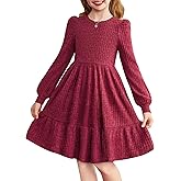 Arshiner Girls Sweater Dress Fall Winter Puff Long Sleeve Knit Pullover Formal Dresses with Pockets 6-14Y
