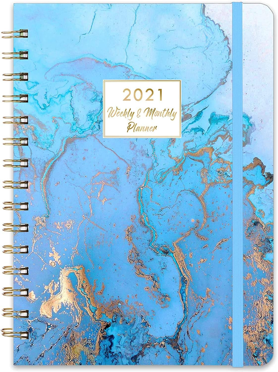 2021 Planner - Weekly & Monthly Planner with Tabs, 21.5 x 15.5 cm, Jan. - Dec. 2021, Hardcover with Back Pocket, Twin-Wire Binding - Blue Gilding
