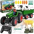 FRUSE Remote Control Tractor Toy,RC Tractor Set & Truck and Trailer,Tractor Toy with 2 Rechargeable Batteries,Light,Farm Toys Include Cows,Sheep and Hay Bales,Toys for 3 4 5 6 7 8 Years Old Boys Girls