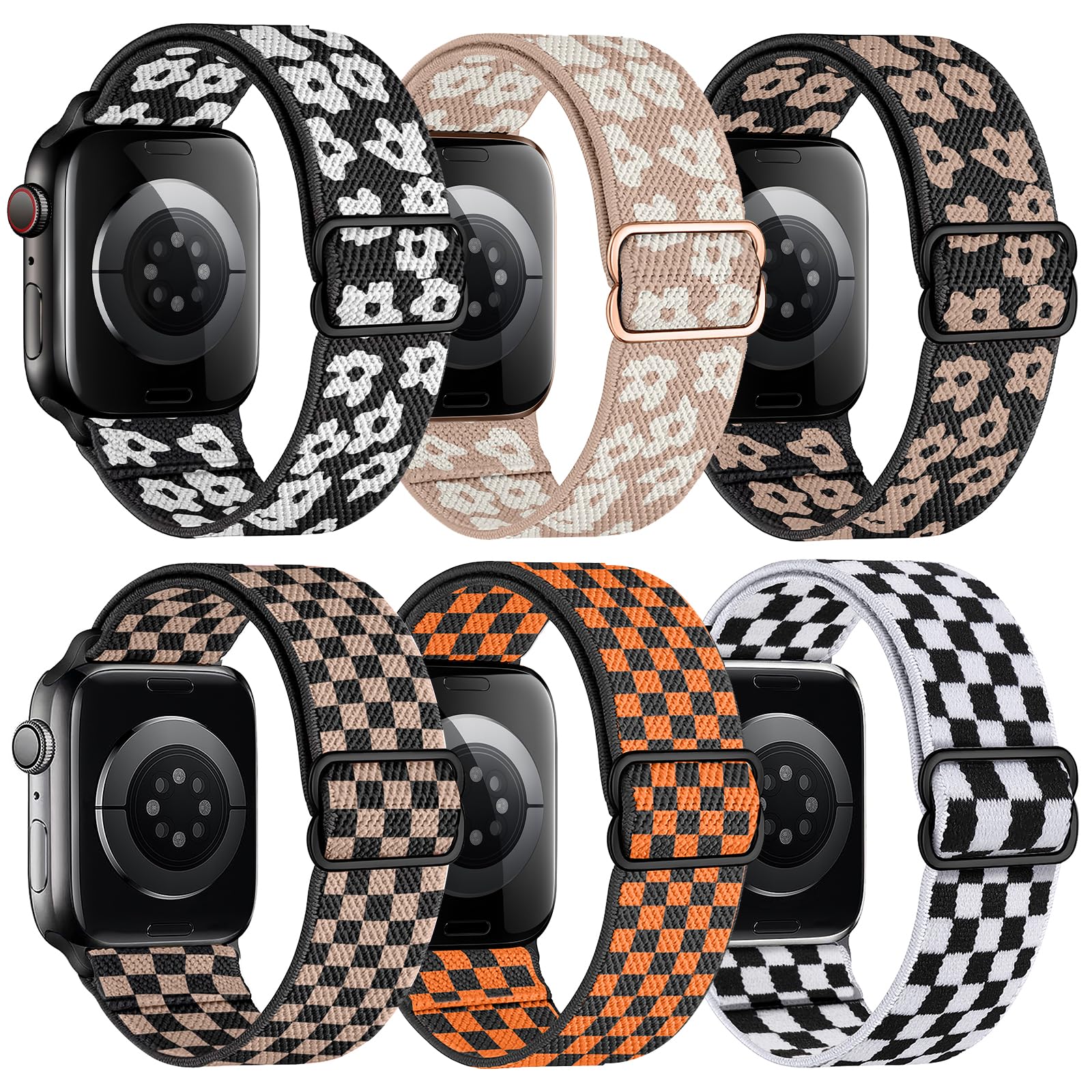 MITEV 6 Pack Stretchy Solo Loop Compatible with Apple Watch Band 38mm 40mm 41mm 42mm 44mm 46mm 45mm 49mm Women Men,Soft Nylon Elastic Braided Strap Wristband for iWatch Series Ultra 11 10 9 8 7 6 5 4 3 2 1 SE