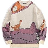 Vamtac Mens Vintage Oversize Graphic Cartoon Little Dinosaur Sweater Long Sleeve Round Neck Knitted Unisex Pullover Jumper