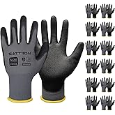 Safety Work Gloves PU Coated, 12 Pairs Seamless Knit Gloves with Polyurethane Coating Working Gloves Excellent Grip for Men & Women, Breathable, Ideal for General Duty Work DIY ((Grey, X-Large)