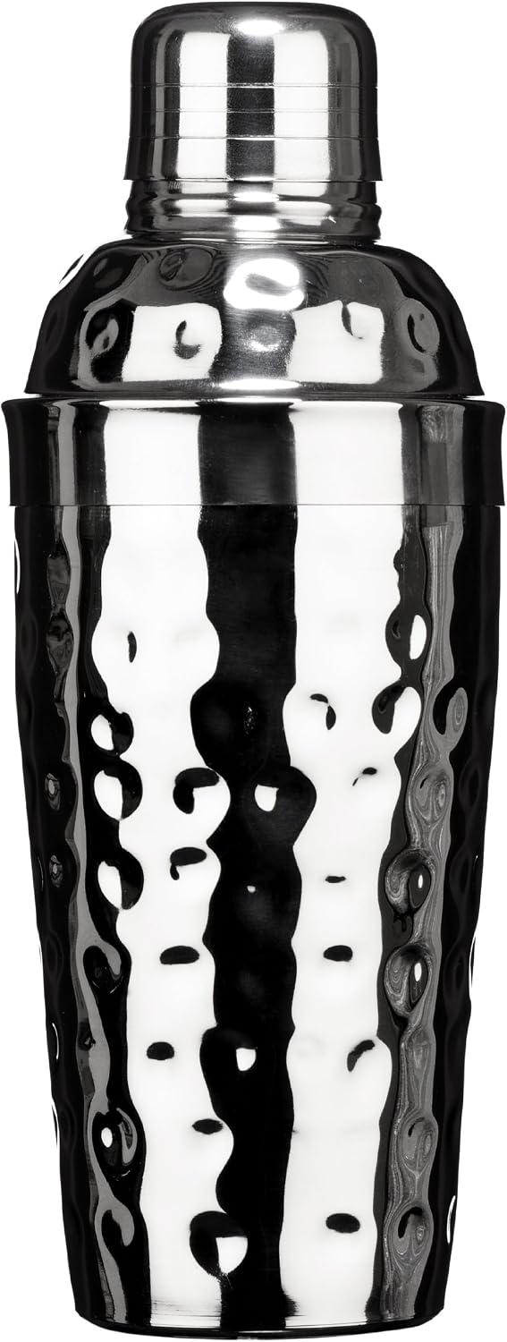 Premier Housewares Cocktail Shaker - Hammered Stainless Steel, Silver, H21 x W8 x D8cm