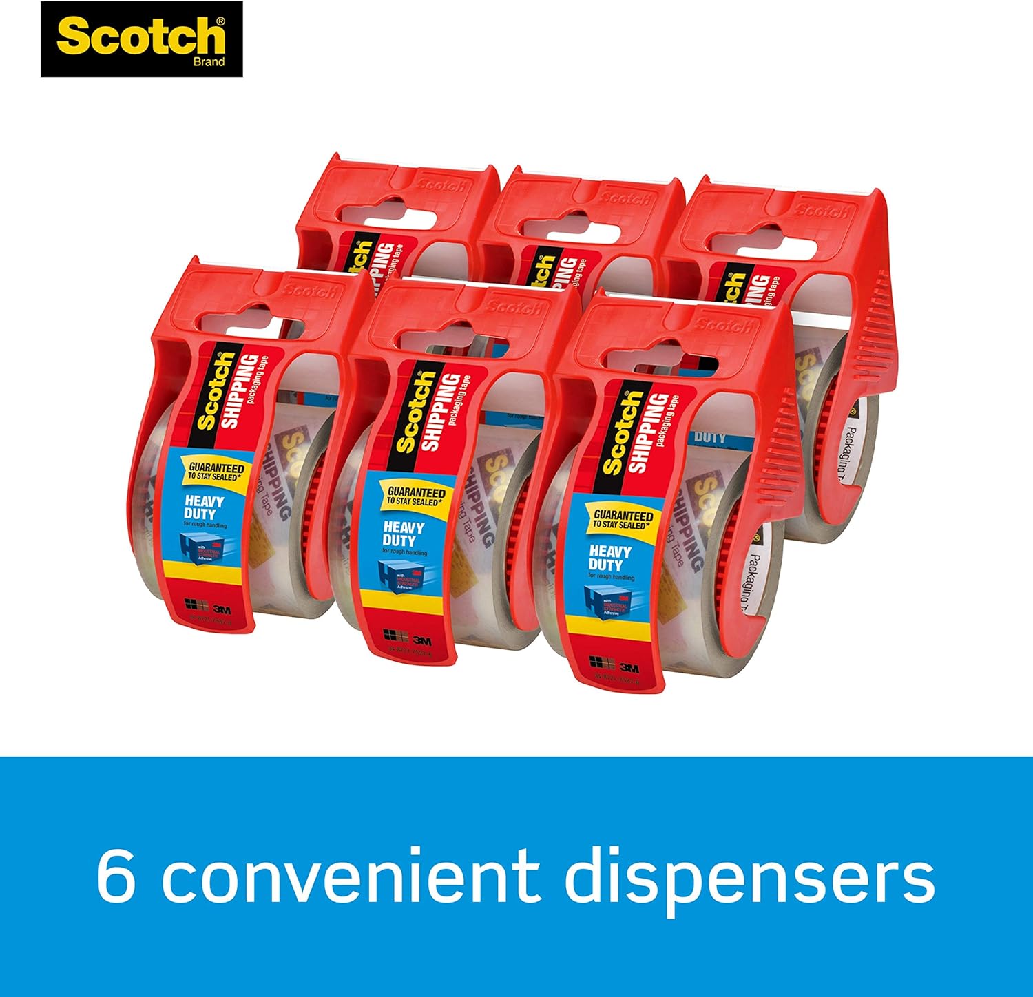 Scotch Heavy Duty Shipping Packaging Tape, 6 Rolls with Dispenser, 1.88" x 22.2 Yards, 1.5" Core, Great for Packing, Shipping & Moving, Clear (142-6) : Packing Tape : Office Products