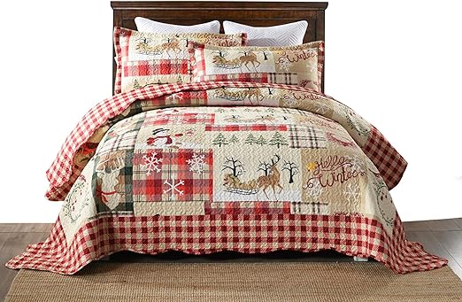 Amazon Com Marcielo 3 Piece Christmas Quilt Set Rustic Lodge