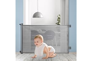 Retractable Baby Gates, Cufun Mesh Baby Gate for Child and Pet, Child Safety Gate for doorways, Stairs, Hallways, Extends up to 59" Wide, Indoor/Outdoor, Gray
