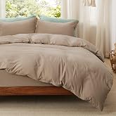 Bedsure Prewashed Duvet Cover Queen with Fitted Sheet, 4Pcs, Light Brown | 15-Inch Deep Pocket, Ultra Soft, Relaxed Texture, 
