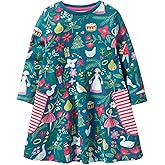 FreeLu Toddler Girls Cartoon Applique Dresses Striped Casual Dress Cotton Jersey Longsleeve T-Shirt