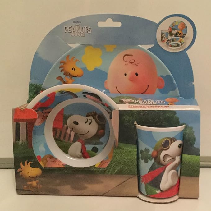 Official Snoopy Peanuts 3 Piece Dinner Breakfast Plate Set Amazon.co