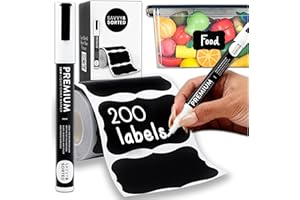 SAVVY & SORTED 200 Decorative Chalkboard Labels for Jars, Removable Black Stickers with Chalk Marker, Pantry Containers and Storage Bin Organization