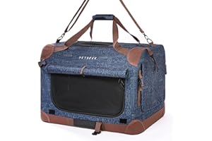 Petseek Extra Large Cat Carrier Soft Sided, Portable Small Dog Carrier for 2 Cats, 24"x16.5"x16" Car Travel Folding Comfortable Design, Navy