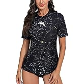 Halcurt Women's Short Sleeve Rash Guard Swimsuit Top with Built in Bra Swim Shirt UPF50+ Quick Dry Bathing Suit