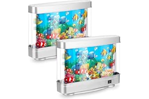 Baquler 2 Pcs Fake Fish Tank with Moving Fish Artificial Tropical Decorative Aquarium Lamp Moving Sensory Aquarium Light Ocean in Motion