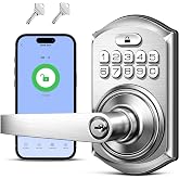 TEEHO TE019 Smart Keypad Door Lock with Handle for Front Door, Satin Nickel | App &amp; Keyless Entry, Great for Rentals, ANSI Grade 3 Security, IP55 Weatherproof, Auto-Lock,Low Power Alerts, Easy Install