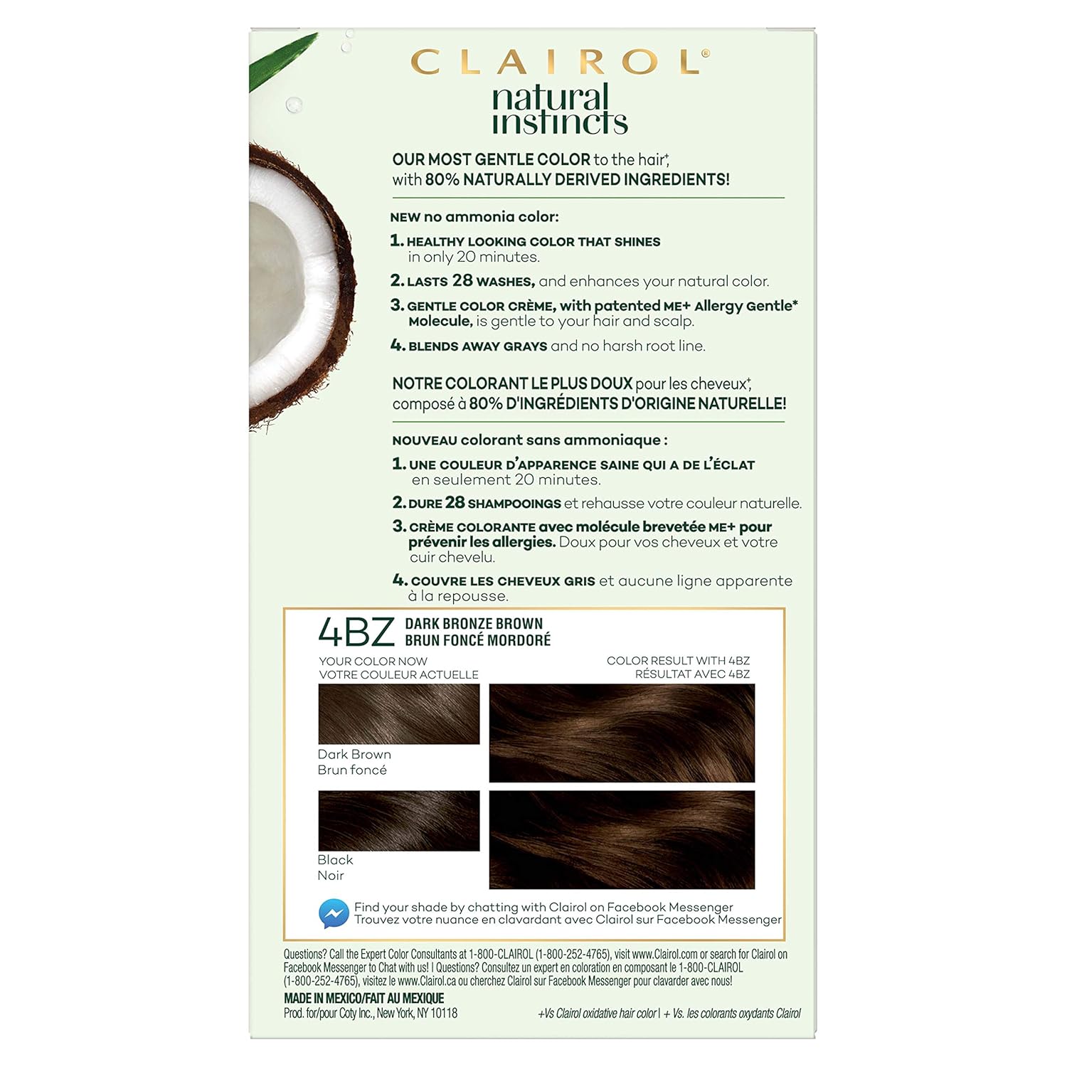 Clairol Natural Instincts Semi-Permanent, 4BZ Dark Bronze Brown, Double Espresso, 1 Count : Beauty