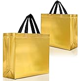 Nush Nush Gold Gift Bags Large Size – Set of 12 Reusable Gold Large Gift Bags with Handles- Perfect Goodie Bag for Christmas Gifts, Thanksgiving, Birthday Party Favors, Bridal Shower – 13Wx5Dx11H