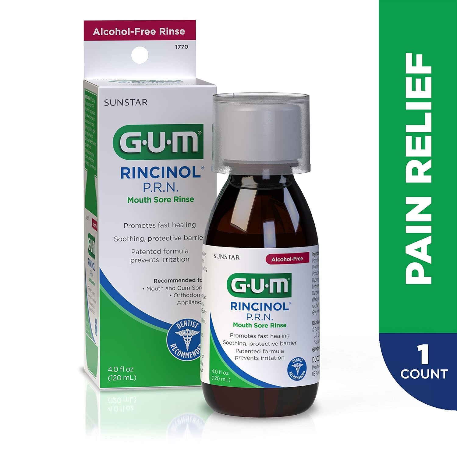 GUM Rincinol P.R.N. Alcohol-Free Mouth Sore Rinse, 4 Ounce Bottle: Industrial & Scientific