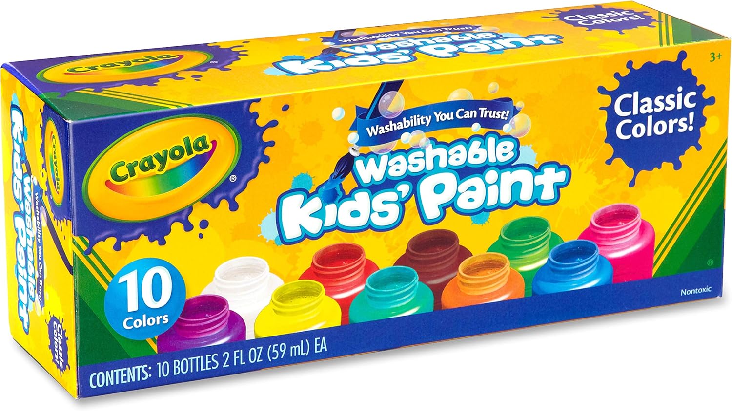 CRAYOLA - Washable Paints in Resealable Jars, Ready to Use, for School and Leisure 10 Classic Colours, 54-1205, Assorted Colours