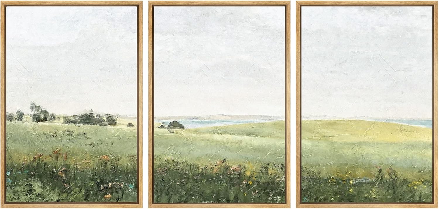 Wall Décor - SIGNWIN Framed Canvas Print Wall Art Set Green Pasture Countryside Flower Field Nature Abstract Illustrations Modern Art Decorative Nordic Rustic for Living Room, Bedroom, Office - 24