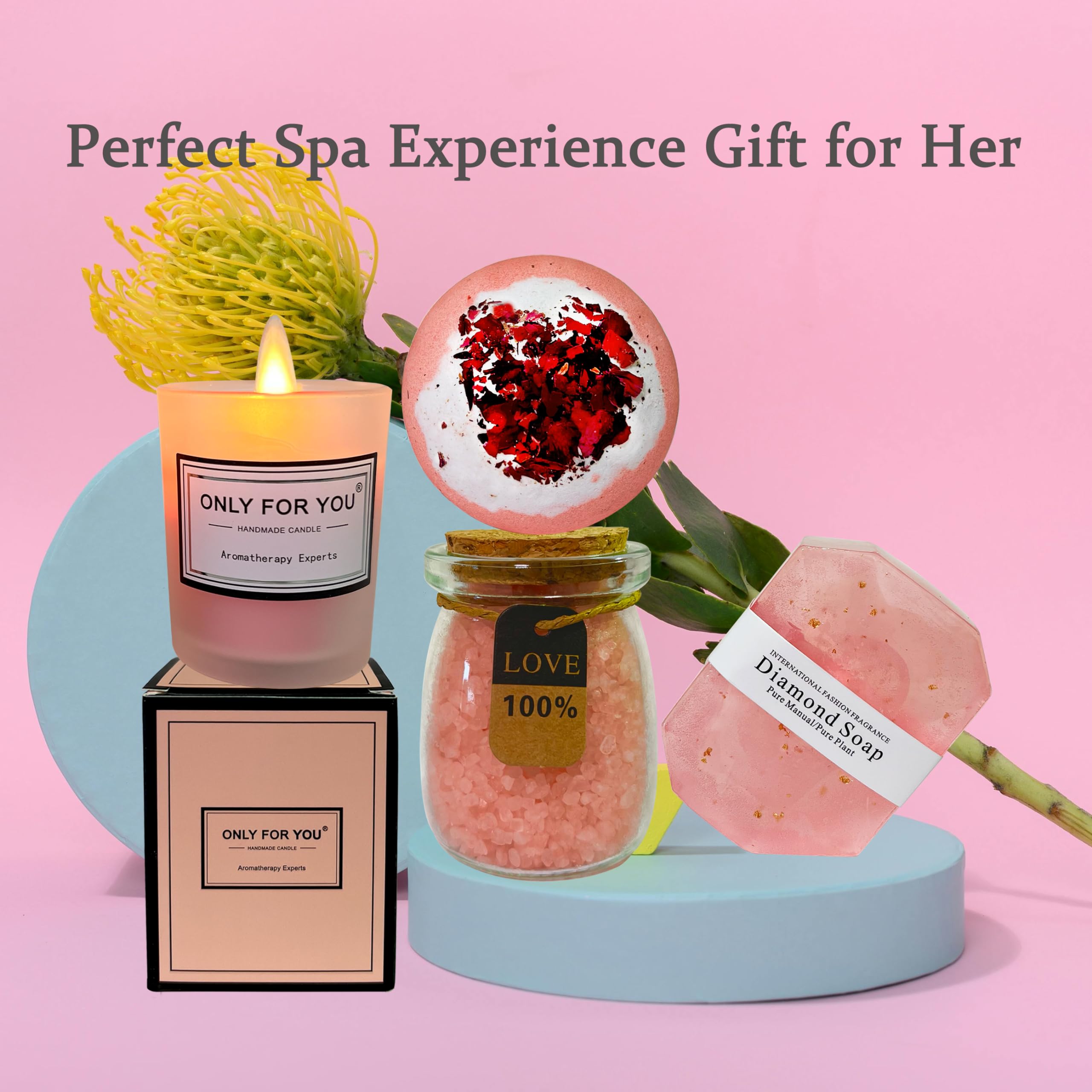 Cute pink stuff-Birthday Gift for Woman-Get Well Soon Gifts for Her-Care Package for Women-Sympathy Gifts-After Surgery Feel Better Self Care Gifts-Happy Bath Set Relaxing Spa Gift