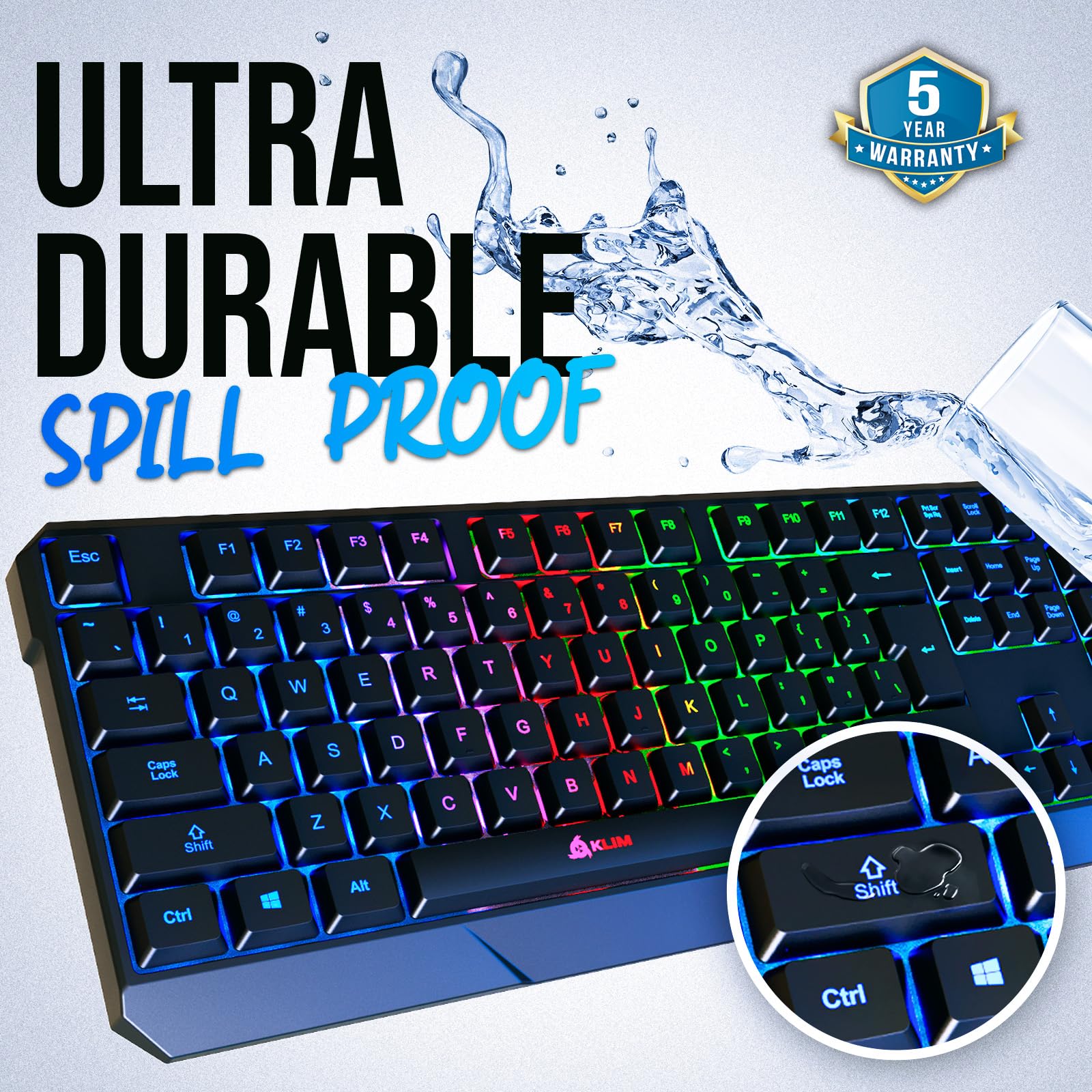 KLIM Chroma – USB RGB Gaming Keyboard, Wired PC Computer Keyboard, Membrane, Waterproof Durable, 2 ms Response, PS4/PS5 & Mac Compatible