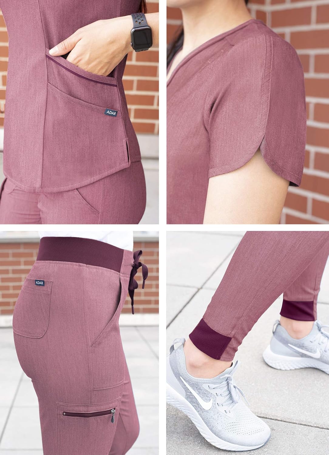 Adar Pro Heather Modern Athletic Scrub Set for Women - Modern V-Neck Scrub Top & Yoga Jogger Scrub Pants: Clothing
