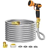Girafe Tools Garden Hose 75ft x 5/8", 304 Stainless Steel Metal Water Hose, No Kink Garden Water Hose with 9 Pattern Spray Nozzle, Flexible, Lightweight, Kink Free Hose for Yard, Outdoor