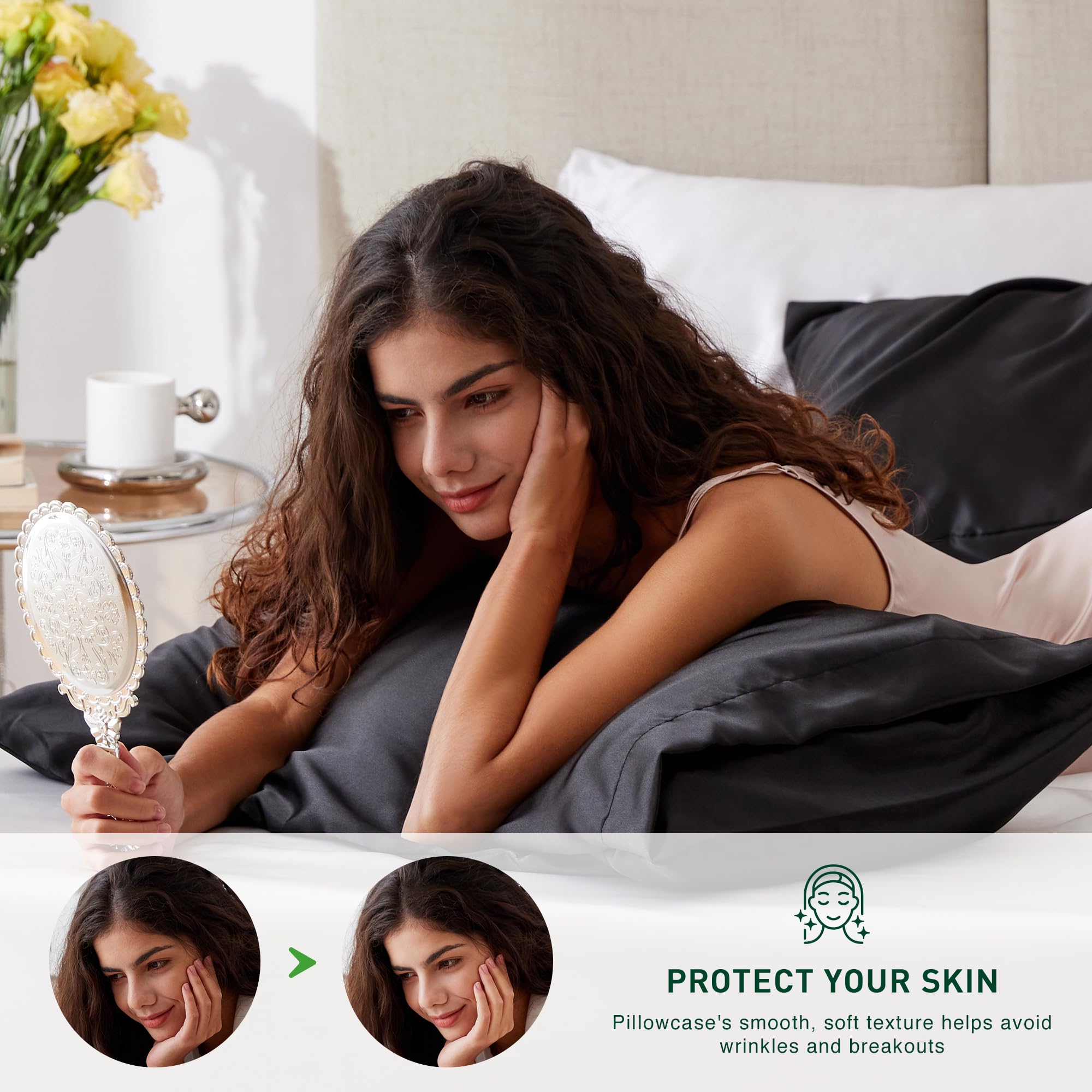 Love's cabin Satin Pillowcase for Hair and Skin (Black, 20x36 inches) Similar to Silk Pillow Cases, King Size Pillow Cases Set of 2 - Satin Cooling Pillow Covers with Envelope Closure - Image 3