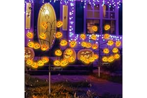 ILLUMINEW Outdoor Halloween Pathway Lights Decor, 2 Pack 40 LED Halloween Pumpkin Stake Lights, Solar Powered Indoor and Outdoor Party Home Garden Porch Halloween Decoration