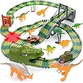 Dinosaur Track Toys, 200+ Pcs Create A Dinosaur World Road Race, Flexible Track Playset with 1 Dinosaur Car,1 Race Car,8 Dino