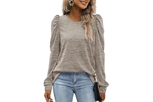 WEESO Puff Sleeve Tops for Women Fashion Crewneck Sweatshirts
