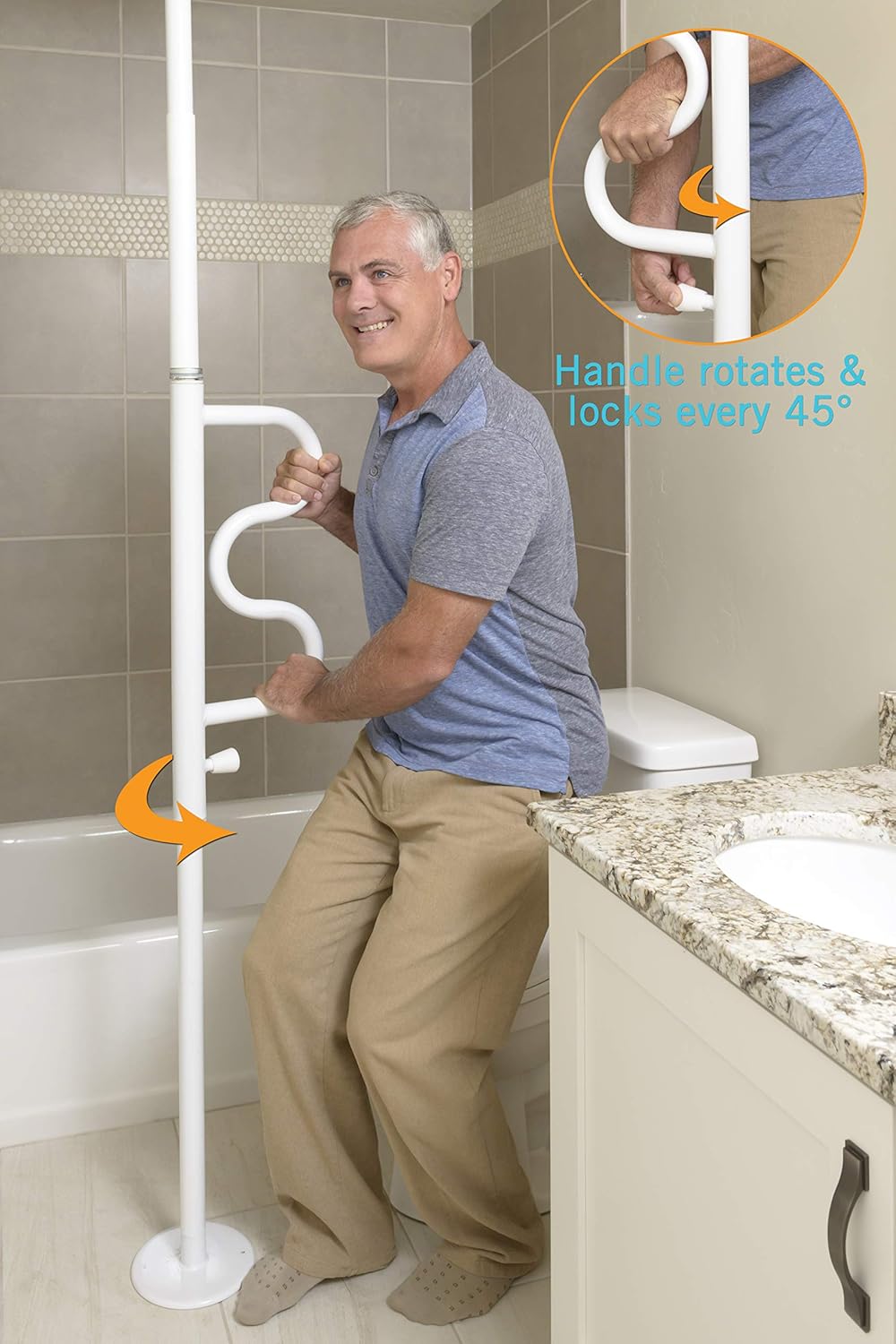 Stander Security Pole and Curve Grab Bar, Elderly Tension Mounted Floor to Ceiling Transfer Pole, Iceberg White: Furniture & Decor