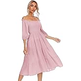 R.Vivimos Women's Summer Cotton Lantern Sleeves Ruffled Off Shoulder A-Line Midi Dresses