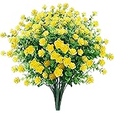 GREENRAIN Artificial Flowers Outdoor Fake Flowers for Decoration UV Resistant No Fade Faux Plastic Plants Garden Porch Window Box Décor (6 Bundles, 2#Yellow)