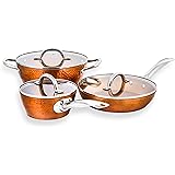 CONCORD 6 Piece Hammered Finish Copper Non Stick Cookware Set. Heirloom Collection