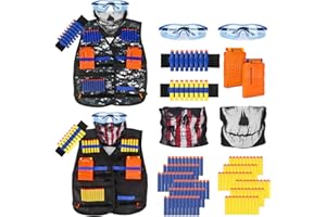 CUKU Kids Tactical Vest Kit for Nerf Guns Series with Refill Darts,Dart Pouch, Reload Clips, Tactical Mask, Wrist Band and Protective Glasses,Nerf Vest Toys for 4 5 6 7 8 9 10 11 12 Year Boys(2 Pack)