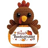 Mini Crochet Turkey with Card “Happy Thanksgiving” – Handmade Fall Pumpkin Decoration for Table, Shelf, or Tiered Tray