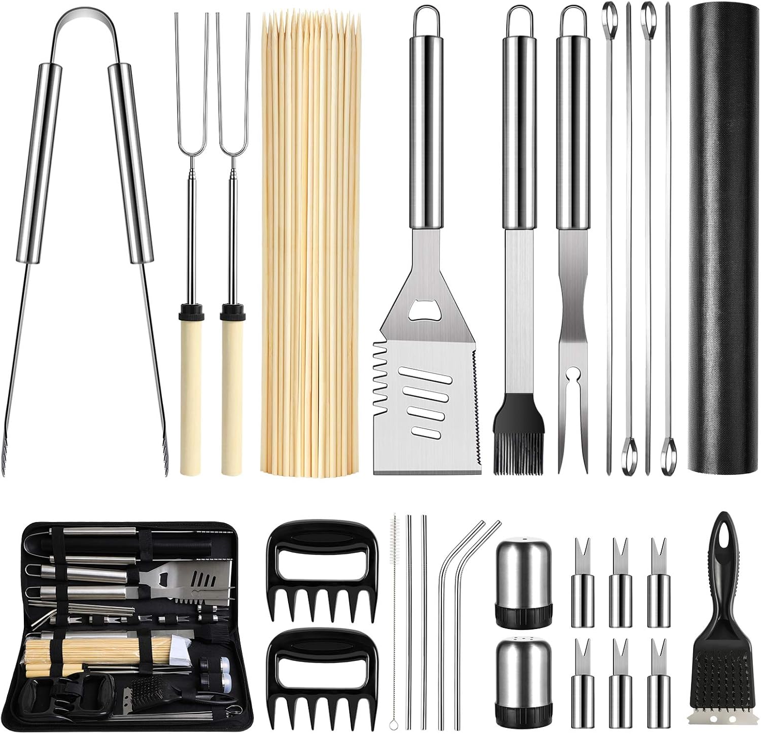 OlarHike BBQ Grill Accessories Set for Men Women, 29PCS Grilling Utensils Tools Set, Stainless Steel BBQ Gift Set with Spatula, Tongs, Grill Mat, Skewers, Grill Brush for Barbecue, Camping, Kitchen : Garden & Outdoor