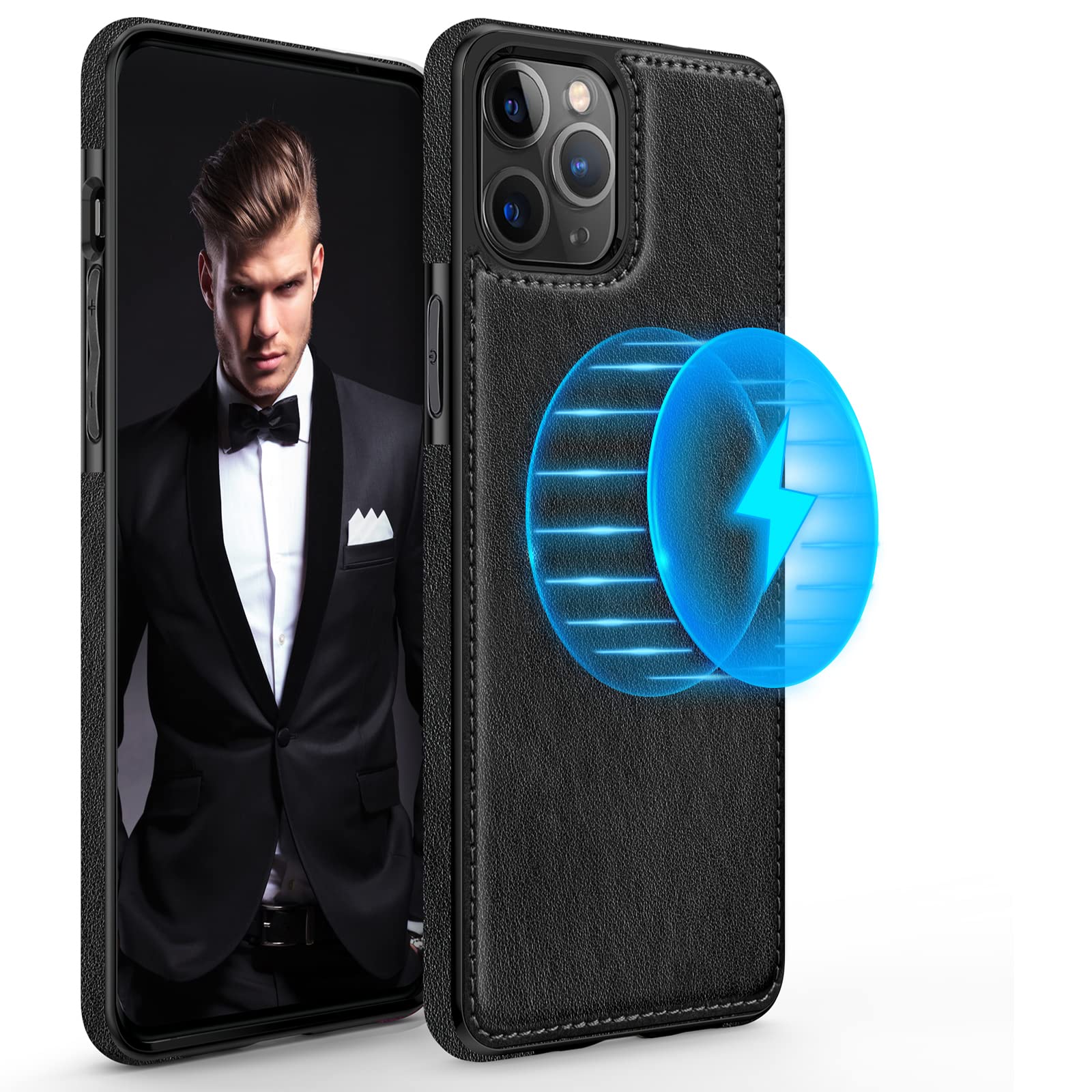Photo 1 of LOHASIC for iPhone 14 Pro Case Leather Compatible with Magsafe, Slim Business PU Non-Slip Grip Rugged Bumper Shockproof Full Body Protective Cover Men Women Phone Cases for iPhone 14 Pro 6.1" - Black