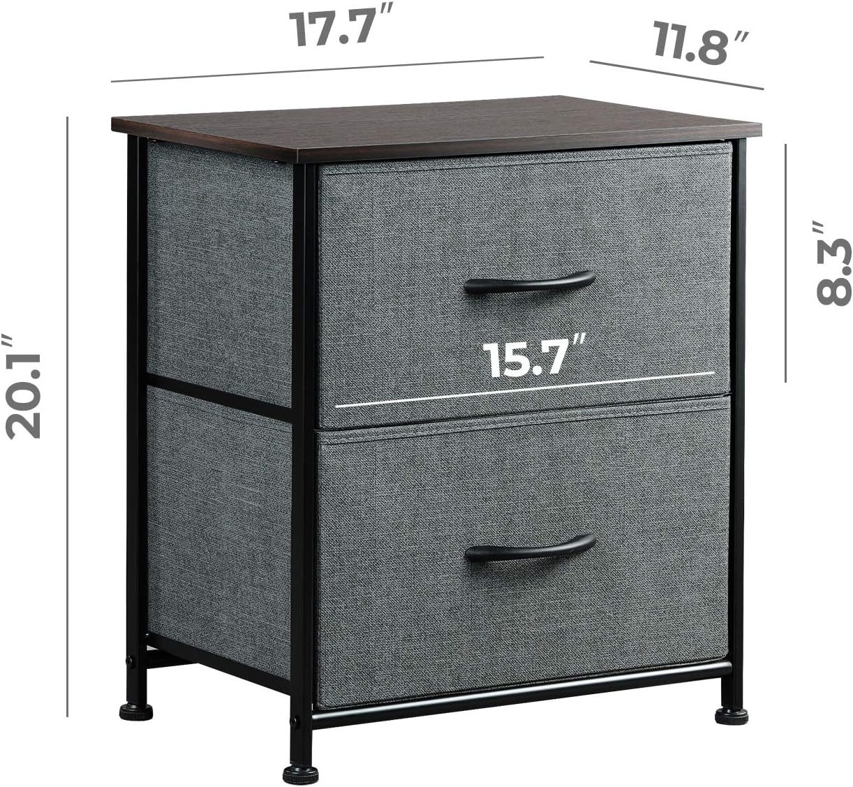 WLIVE Nightstand with 2 Fabric Drawers，Bedside Furniture & End Table Dresser for Bedroom, Living Room, Steel Frame, Wood Top, Easy Pull Handle -