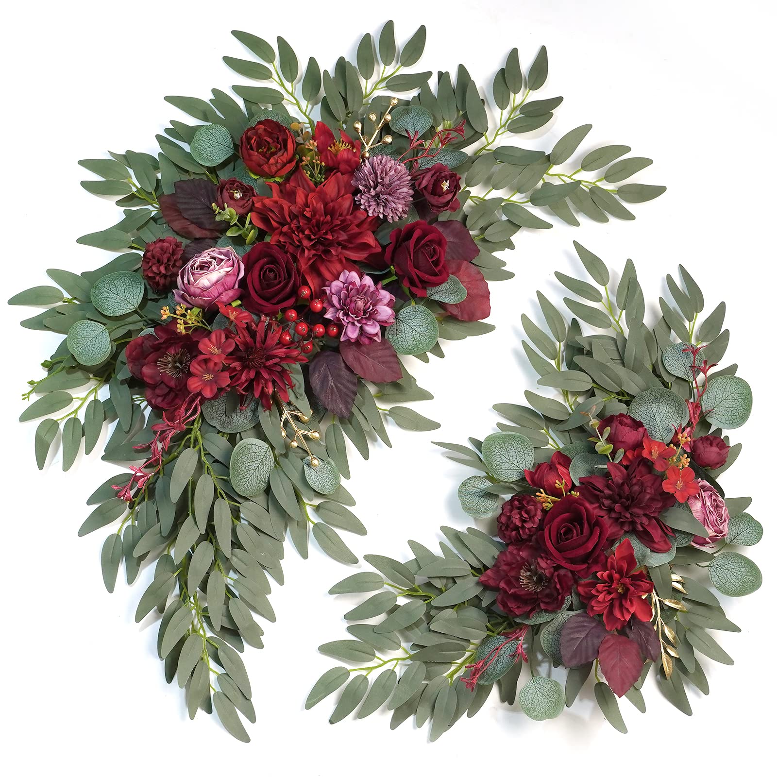 Photo 1 of WEIERYUE Artificial Wedding Arch Flowers Kit(Pack of 2) for Wedding Arch, Bridal Shower, Ceremony and Reception Backdrop Decoration (Burgundy)