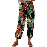 Korebow Women's Summer Loose Yoga Pants Wide Leg Elastic Waist Casual Capris Cropped Trousers with Pockets