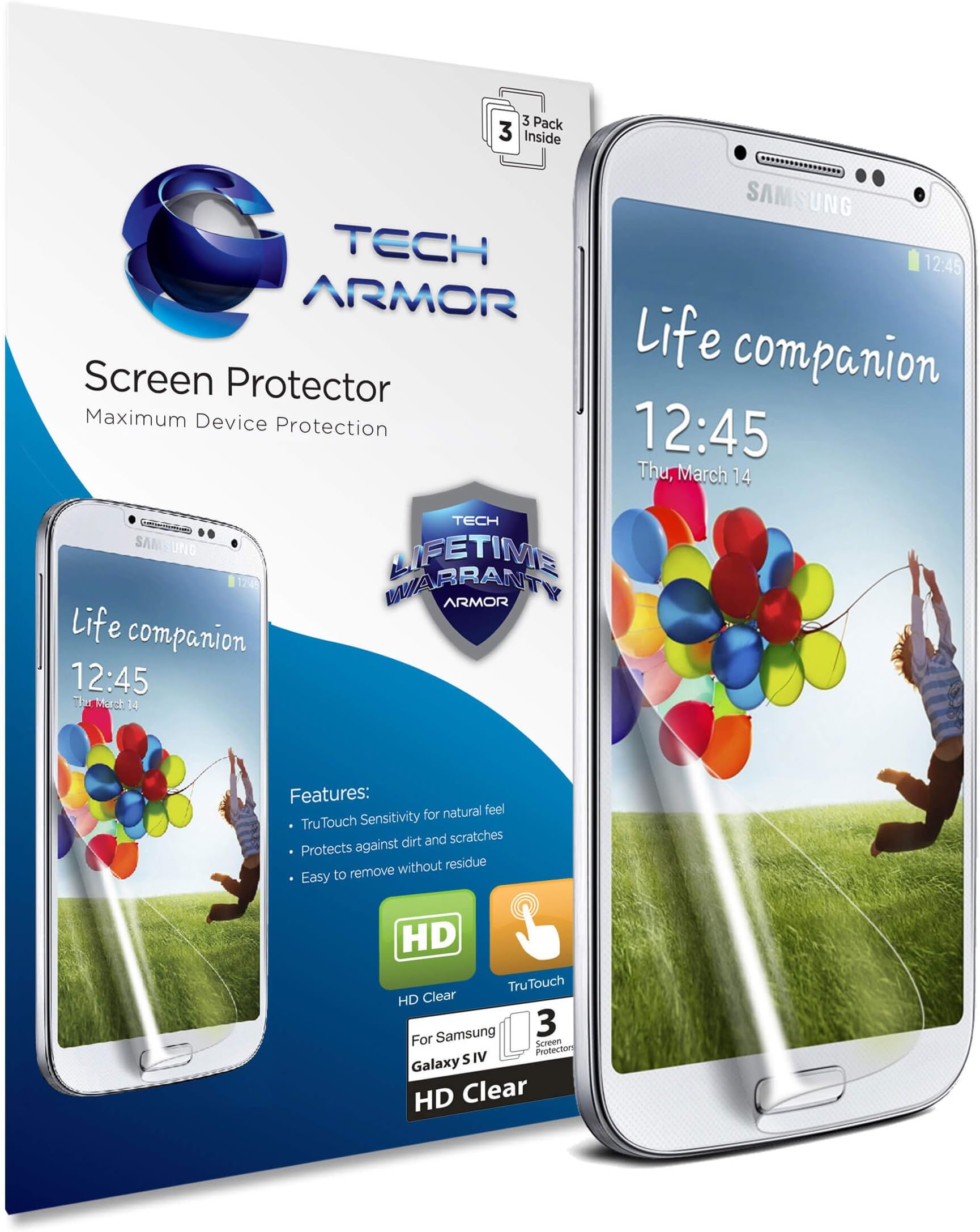 Tech Armor Premium High Definition Clear Screen Protectors with Lifetime Replacement Warranty for Samsung Galaxy S4 (Pack of 3)