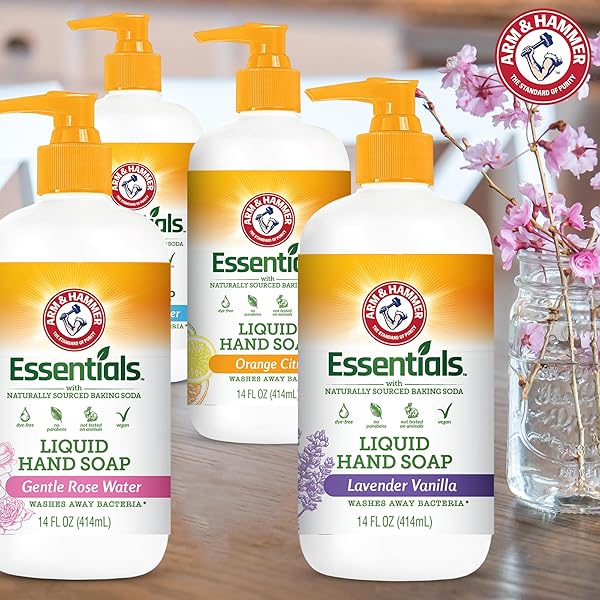 ARM & HAMMER LIQUID HAND SOAP FOR SKIN CLEANING – CLEANSER FOR KITCHEN & BATHROOM WITH GENTLE ROSE SCENT – NATURAL HAND SOAP CLEANSES, SOFTENS 14 FL OZ (414ML)