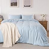 ROSE&RISY Light Blue Super Soft Duvet Cover Queen Size, 3 Pieces Washed Microfiber Cotton-Like Comforter Cover Set with Button Closure, 1 Duvet Cover 90x90 & 2 Pillow Shams, No Comforter