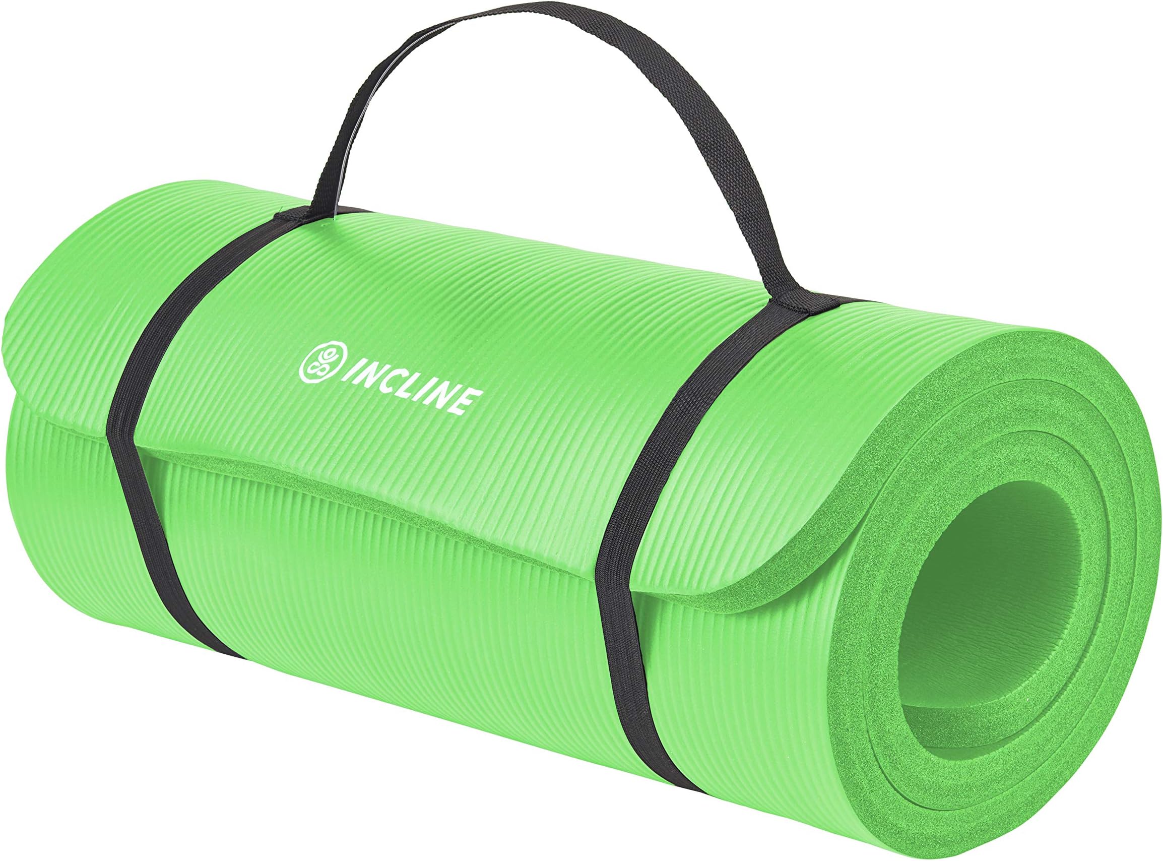 Incline Fit Exercise Mat Ananda 1" Extra Thick Exercise Mat with Strap - Non Slip Workout Mat for Yoga, Pilates, Stretching, Meditation, Floor & Fitness Exercises