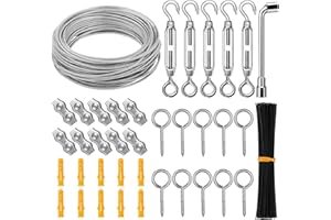 String Light Hanging Kit, CGBOOM 1/8" Stainless Steel Cable Wire, 98ft Coated Wire Rope with Turnbuckles and Hooks for Deck Railing System, Outdoor Light Hanging, Garden Fence