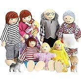 Wooden Dollhouse People of 8 Miniature Figures and 2 Pets, Vintage Style | with Movable Limbs, Dollhouse Family, Pretend Gift Play and Imaginative Fun, for Girls Toddler Kids