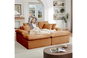 FEETICE Oversized Chaise Lounge Chair Indoor, 79.5" Corduroy Upholstered Modern Loveseat Sofa with 6 Pillows, Comfy Sleeper & Reading Chair, No Assembly Required, Fluffy Cloud Couch for Living Room & Office