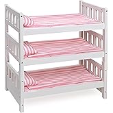 Badger Basket 1-2-3 Convertible Doll Bunk Bed - Pink Stripe Design with Bedding and Personalization Kit - Doll Crib Furniture for 18 to 20 Inch Baby Dolls and Accessories - White